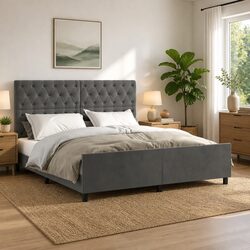 Queen Bed Frame Specifications: Dark Grey Velvet and Adjustability