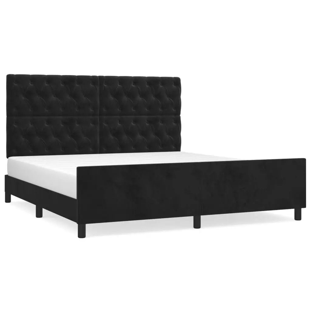 Queen Bed Frame for Bedroom 152x203cm Black Velvet Headboard Adjustable Height