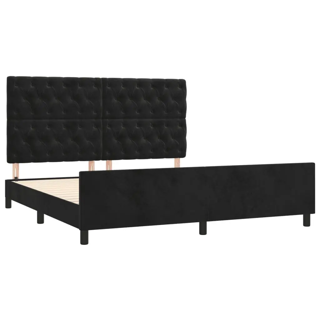 Queen Bed Frame for Bedroom 152x203cm Black Velvet Headboard Adjustable Height