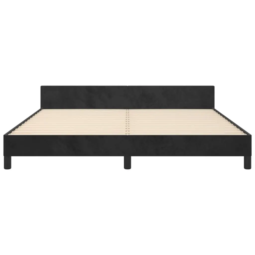 Queen Bed Frame for Bedroom 152x203cm Black Velvet Headboard Adjustable Height