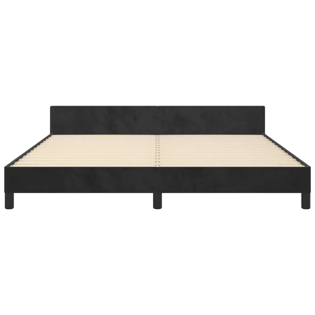 Queen Bed Frame 152x203cm Black Velvet Headboard Adjustable Height Plywood Slats