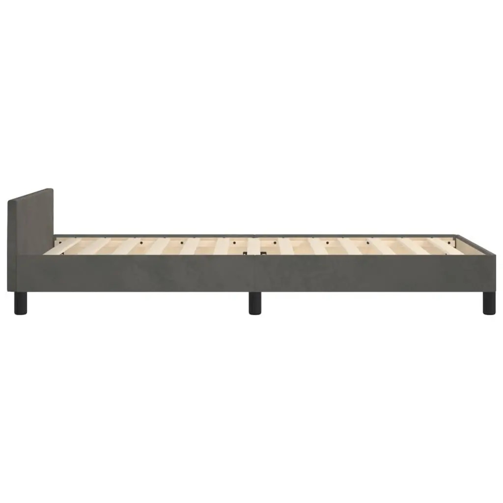 King Single Bed Frame Grey Velvet Headboard Adjustable 107x203cm No Mattress
