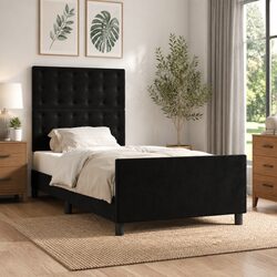 King Single Bed Frame Black Velvet Headboard 107x203 cm Bedroom Furniture