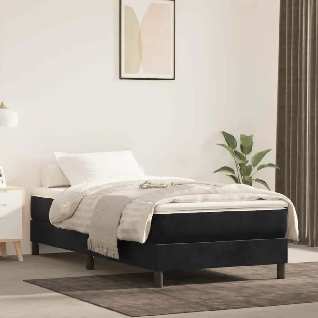 Box Spring Bed with Pocket Spring Mattress King Single Black Velvet 106x203cm