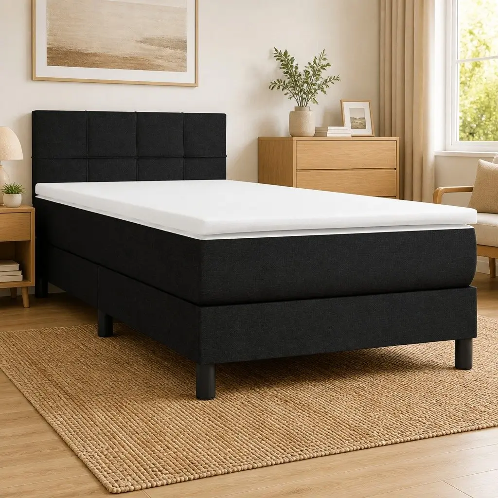 Box Spring Bed King Single 106x203 cm Adjustable Headboard Black Fabric with Pocket Spring Mattress
