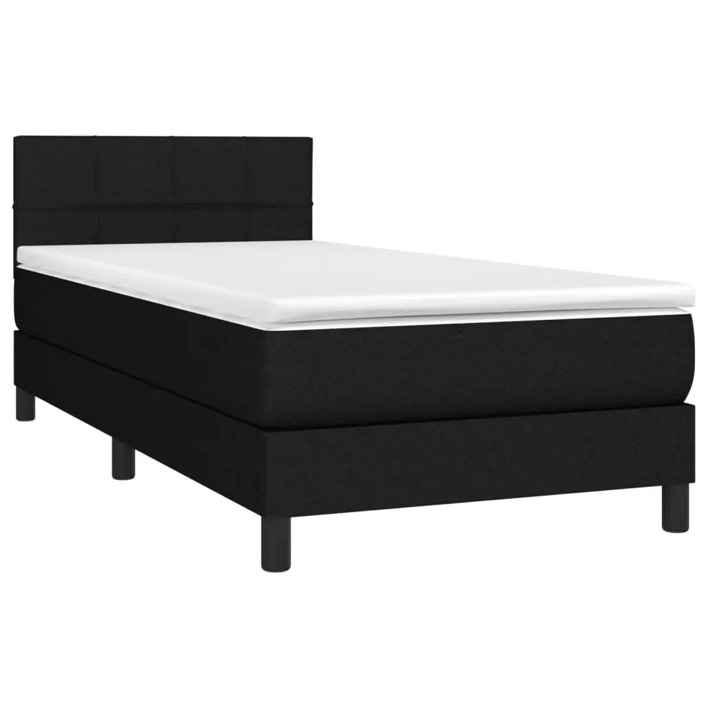 Box Spring Bed King Single 106x203 cm Adjustable Headboard Black Fabric with Pocket Spring Mattress
