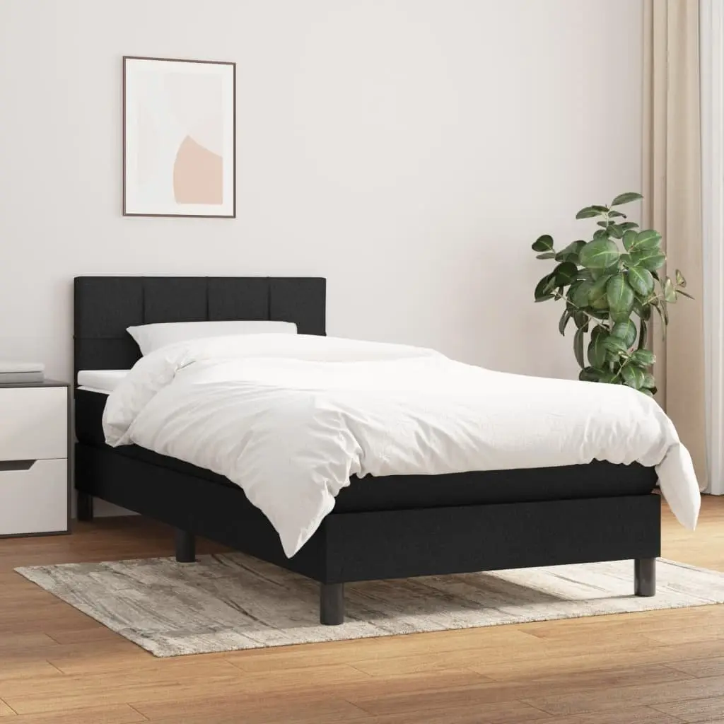 Box Spring Bed King Single 106x203 cm Adjustable Headboard Black Fabric with Pocket Spring Mattress