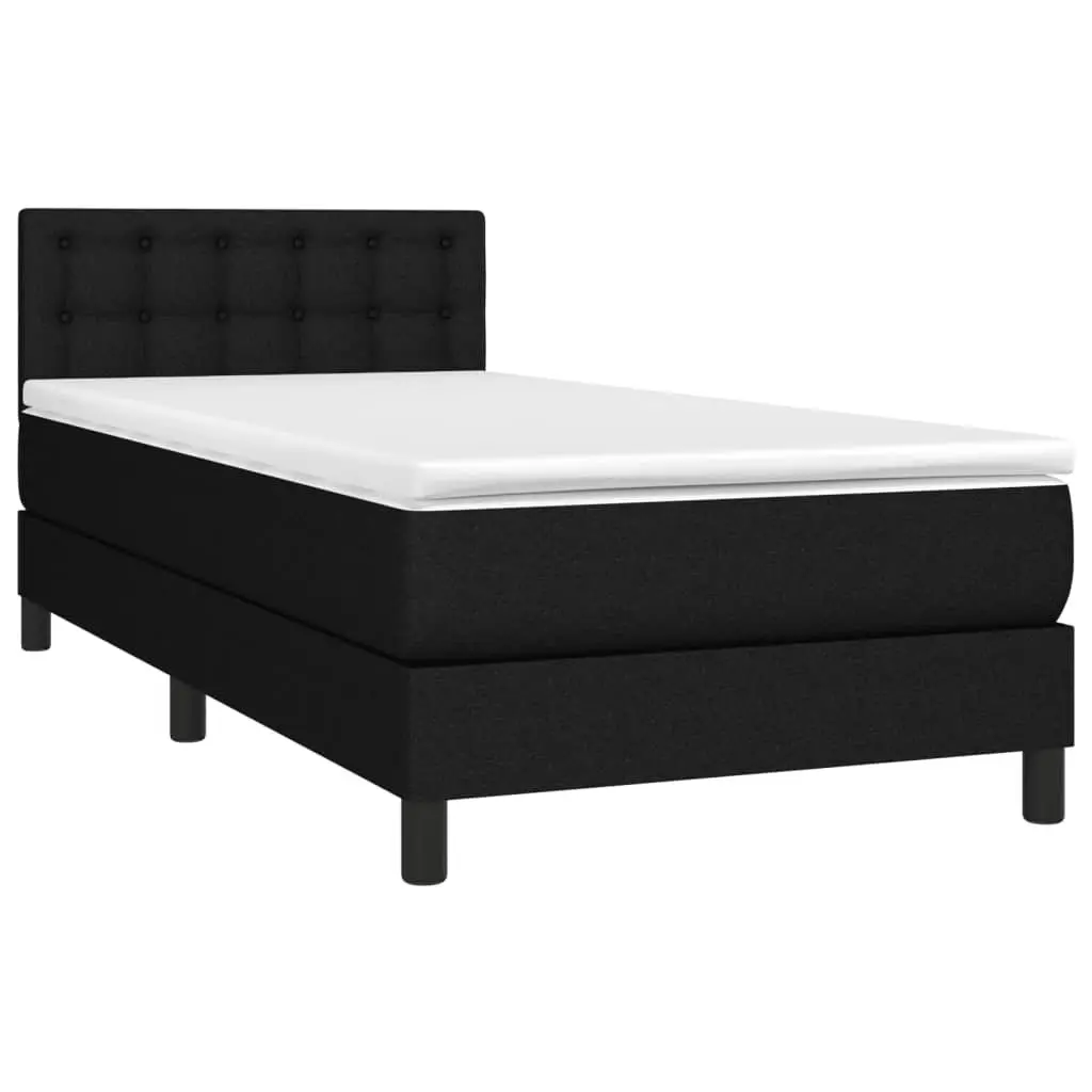 King Single Box Spring Bed with Pocket Spring Mattress Black Fabric Headboard