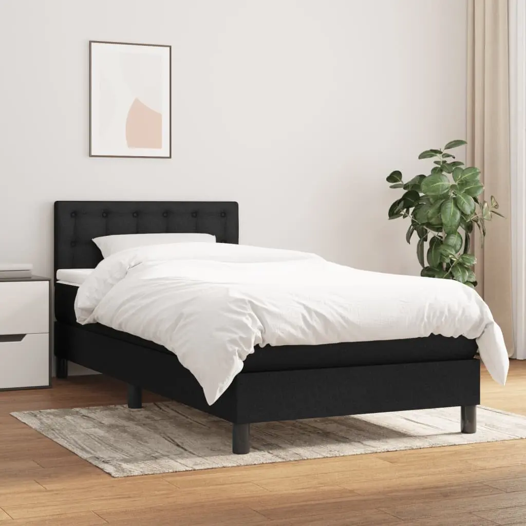 King Single Box Spring Bed with Pocket Spring Mattress Black Fabric Headboard