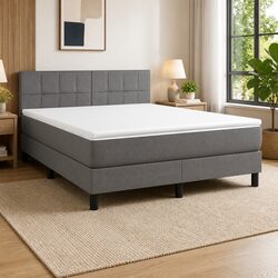 Queen Size Box Spring Bed with Pocket Spring Mattress Grey Fabric Adjustable