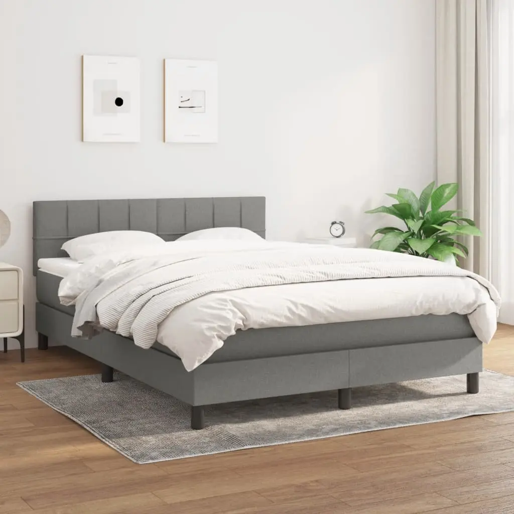 Queen Size Box Spring Bed with Pocket Spring Mattress Grey Fabric Adjustable