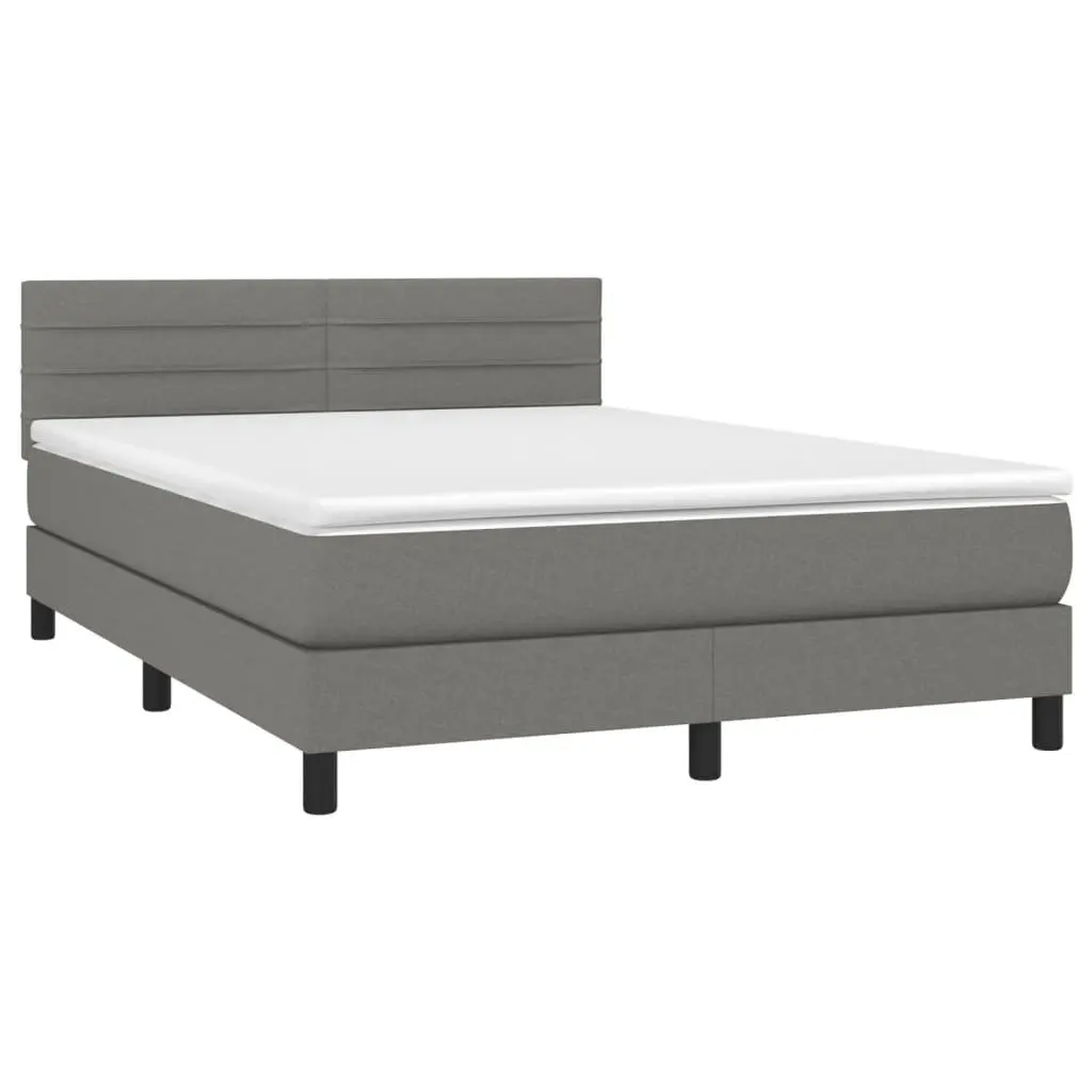 Box Spring Bed with Mattress Queen Size Dark Grey Fabric Bed Frame