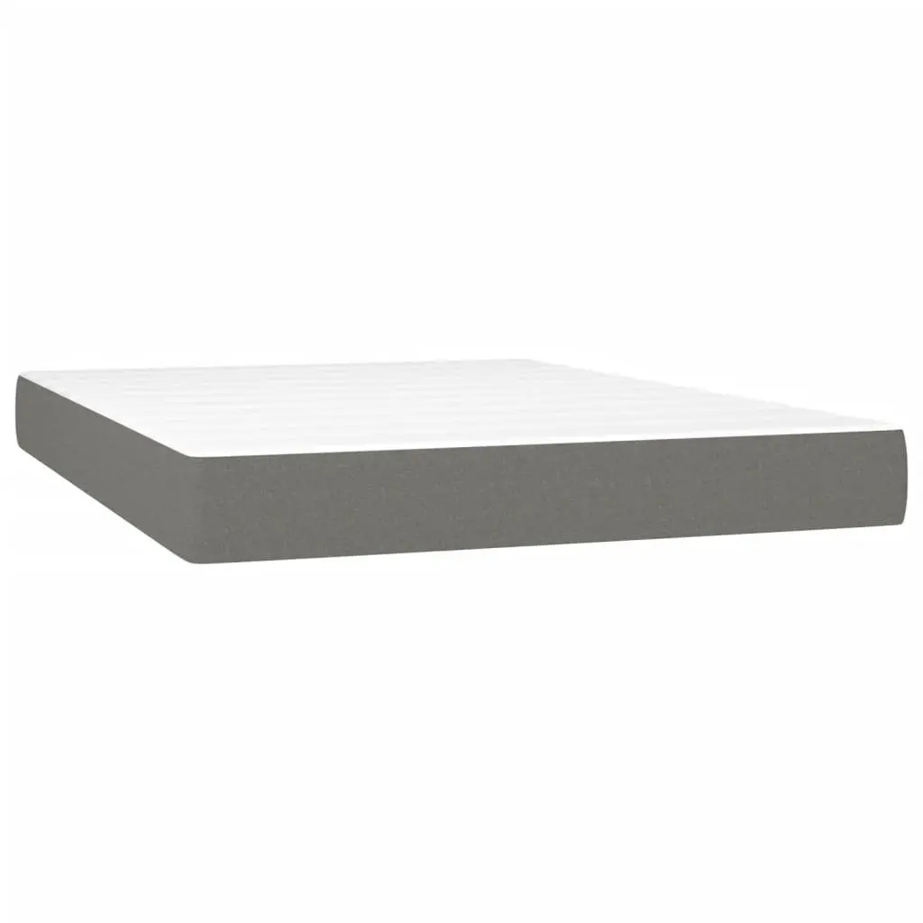 Queen Size Box Spring Bed with Mattress Grey Fabric Adjustable Headboard