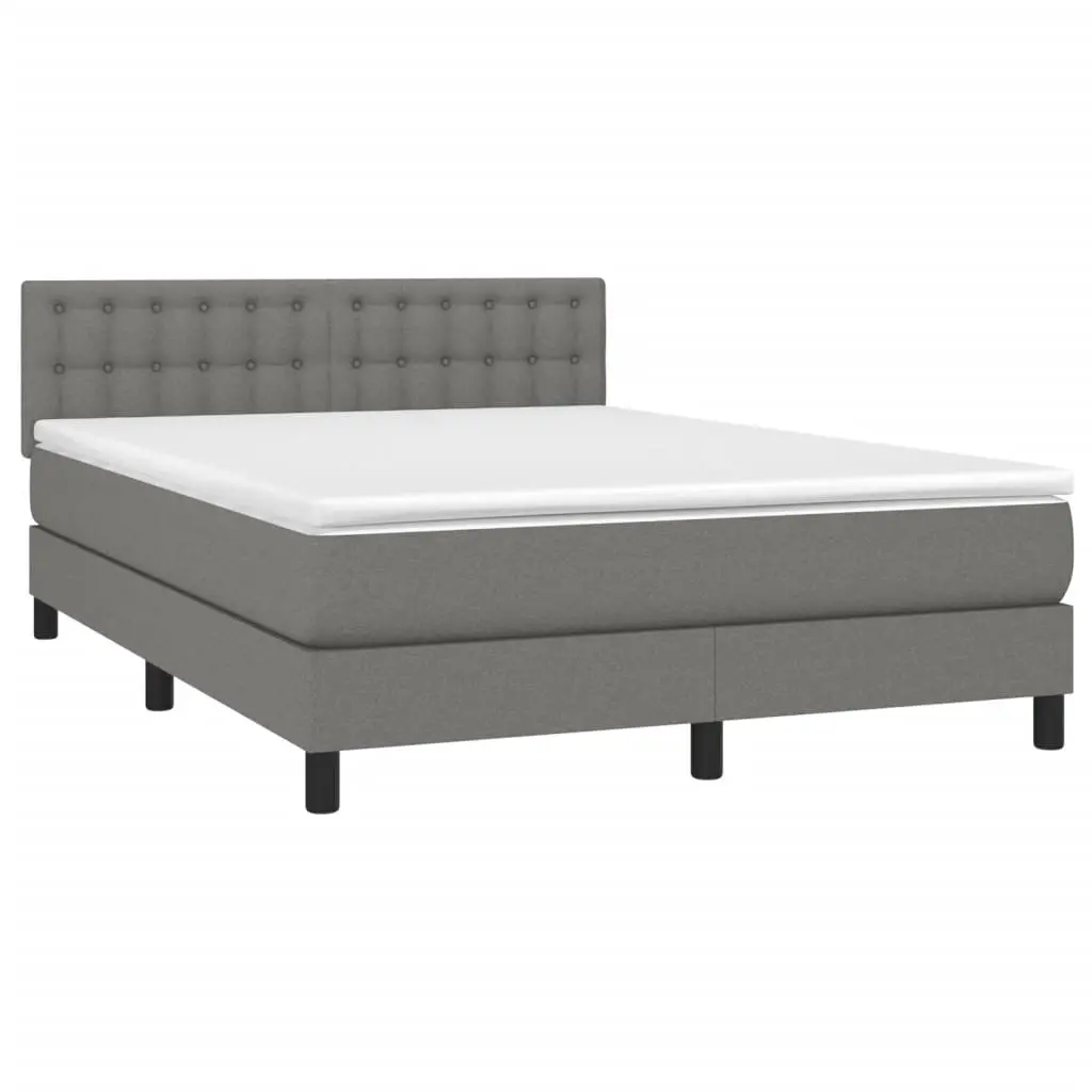 Queen Size Box Spring Bed with Pocket Mattress Adjustable Headboard Grey Fabric