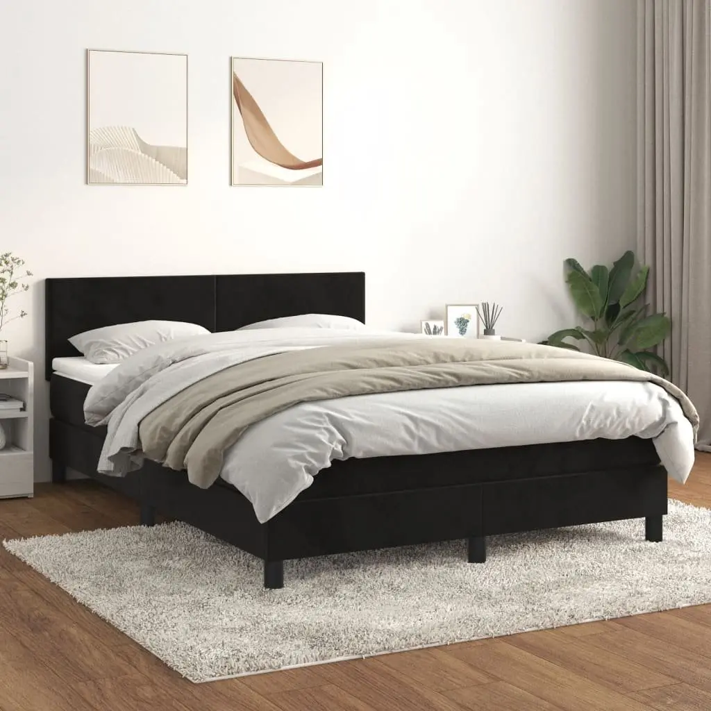 Queen Size Box Spring Bed with Pocket Spring Mattress Black Velvet 153x203 cm