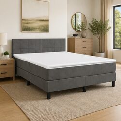 Queen Size Dark Grey Box Spring Bed with Pocket Spring Mattress, 153x203 cm