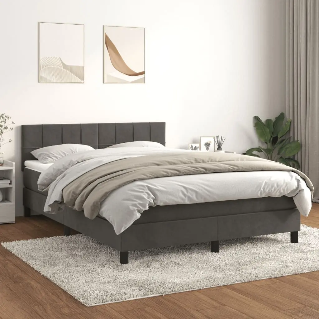 Queen Size Dark Grey Box Spring Bed with Pocket Spring Mattress, 153x203 cm