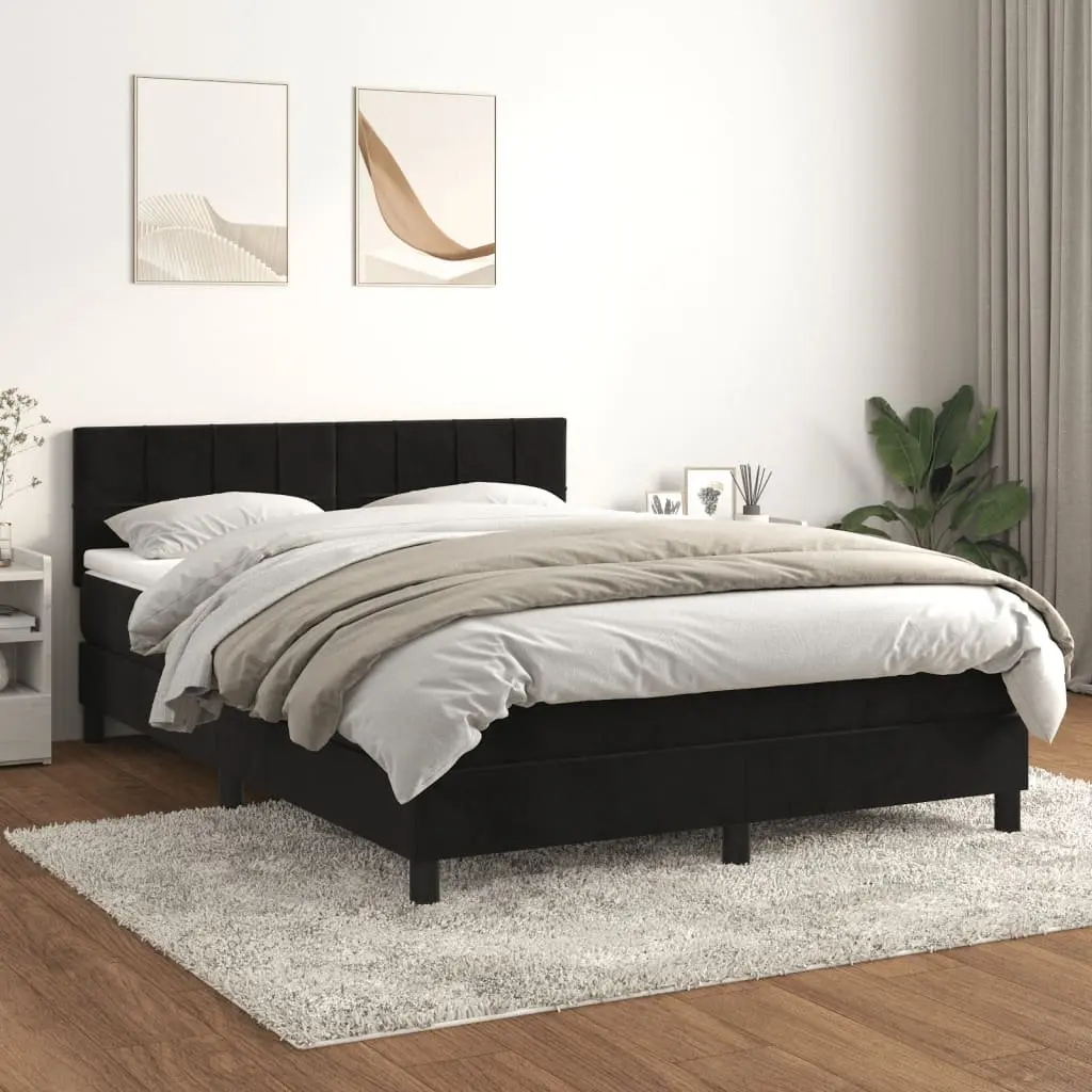 Box Spring Bed with Pocket Spring Mattress for Bedroom Queen Size Black Velvet 153x203cm