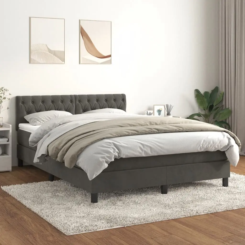 Queen Size Box Spring Bed with Pocket Spring Mattress Adjustable Headboard Grey