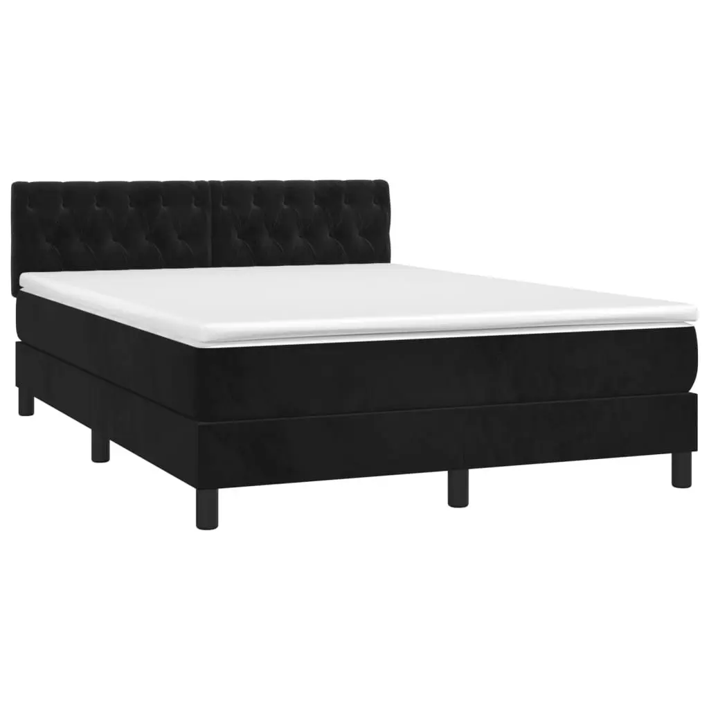 Queen Size Box Spring Bed with Pocket Mattress Black Velvet Adjustable Headboard