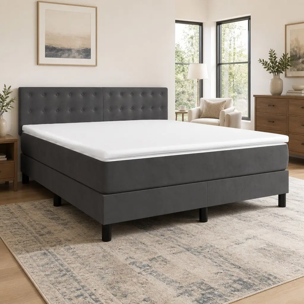 Box Spring Bed Queen Size 153x203cm for Bedroom with Pocket Spring Mattress Grey Velvet