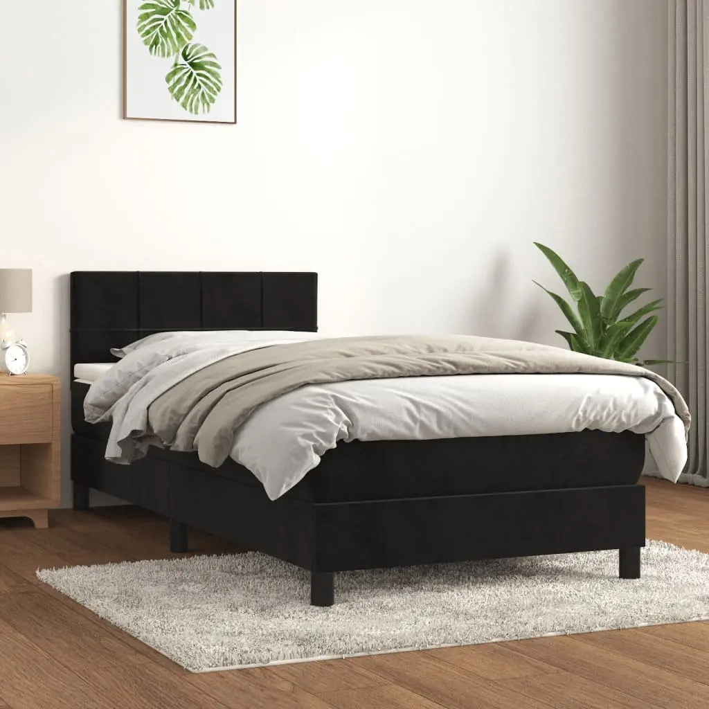 Box Spring Bed with Pocket Spring Mattress Black King Single 106x203 cm Velvet