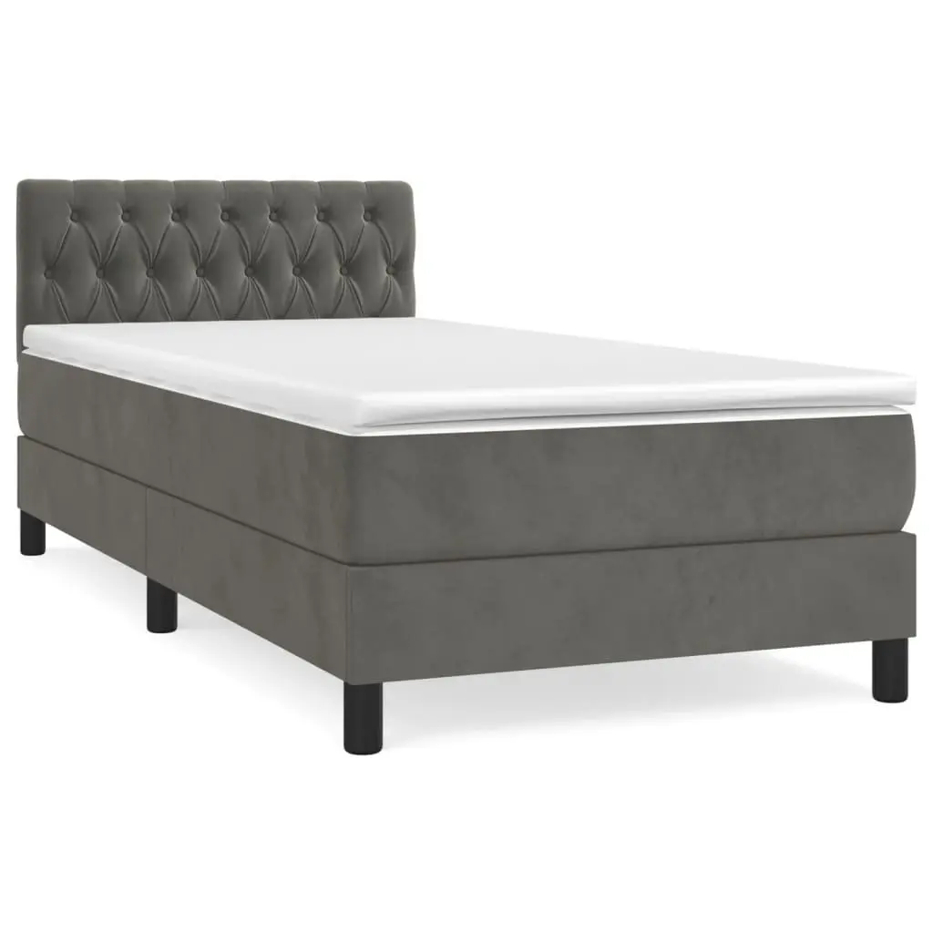 Box Spring Bed with Pocket Spring Mattress King Single Grey Velvet