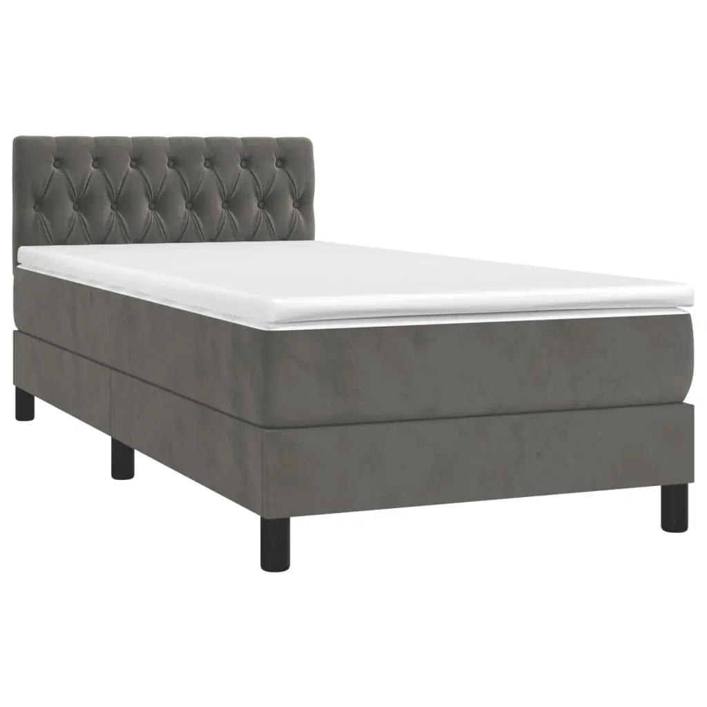 Box Spring Bed with Pocket Spring Mattress King Single Grey Velvet