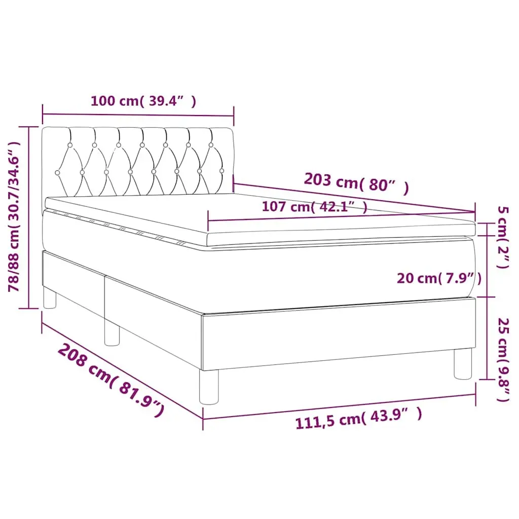 Box Spring Bed with Pocket Spring Mattress King Single Grey Velvet