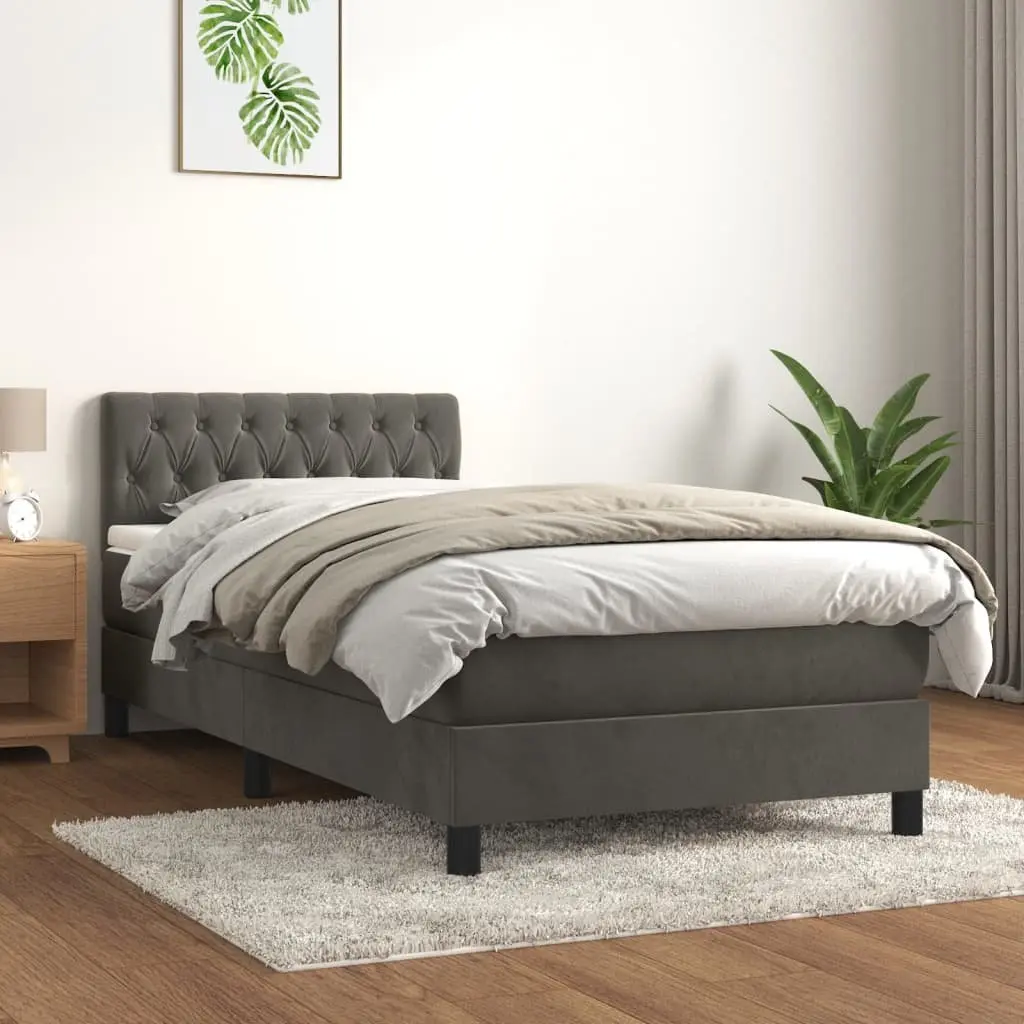 Box Spring Bed with Pocket Spring Mattress King Single Grey Velvet