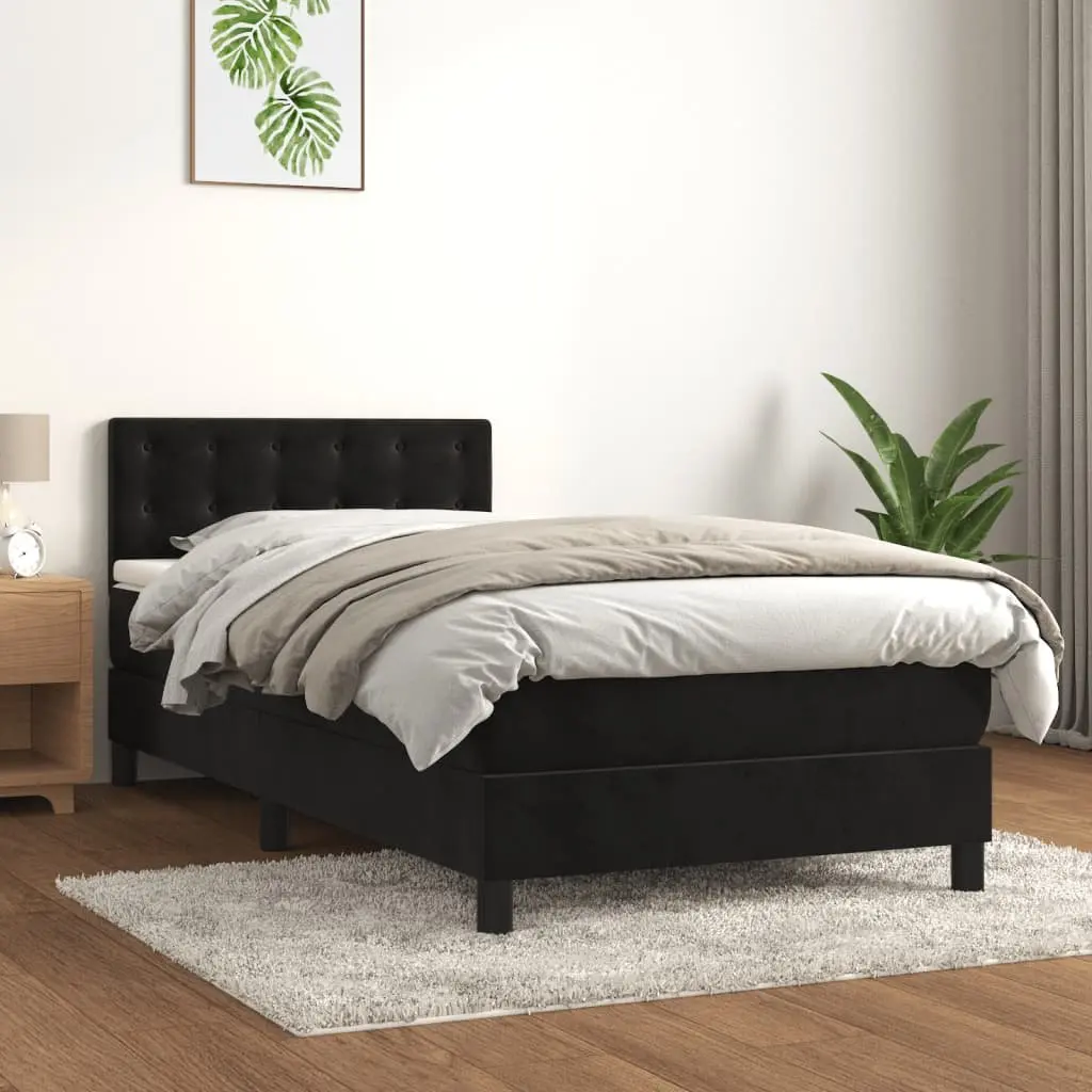 Box Spring Bed with Pocket Spring Mattress King Single 106x203cm Black Velvet