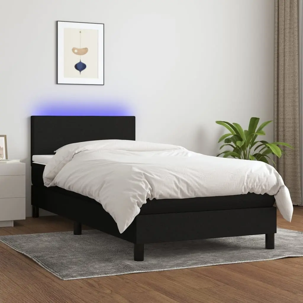 King Single Box Spring Bed with Pocket Spring Mattress LED Headboard Black