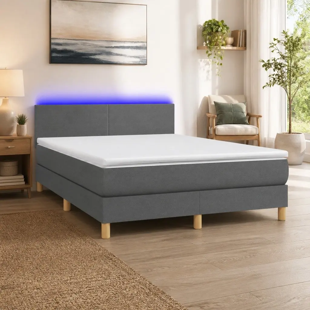 Box Spring Bed with Pocket Spring Mattress for Bedroom Queen Size Dark Grey
