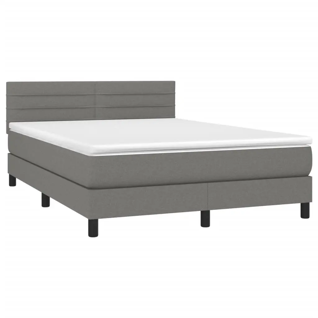 Queen Size Box Spring Bed with Pocket Spring Mattress LED Headboard Grey Fabric