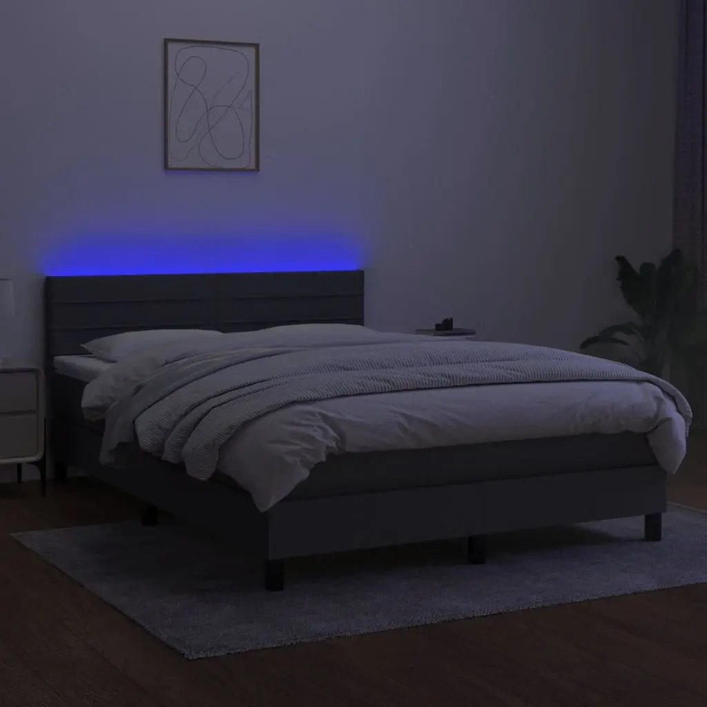 Queen Size Box Spring Bed with Pocket Spring Mattress LED Headboard Grey Fabric