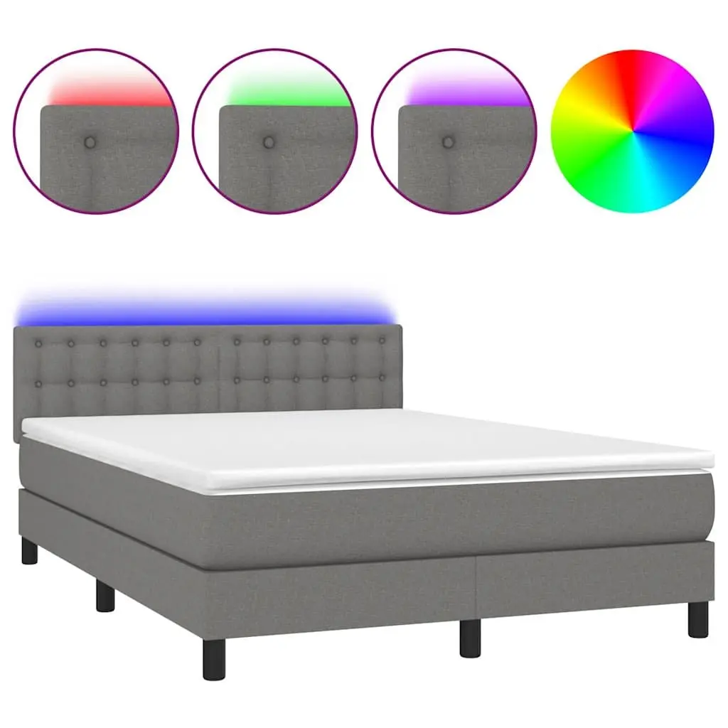 Queen Size Box Spring Bed with Pocket Spring Mattress LED Headboard Grey Fabric