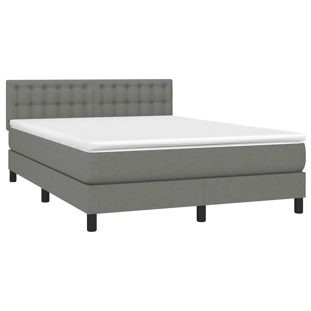 Queen Size Box Spring Bed with Pocket Spring Mattress LED Headboard Grey Fabric