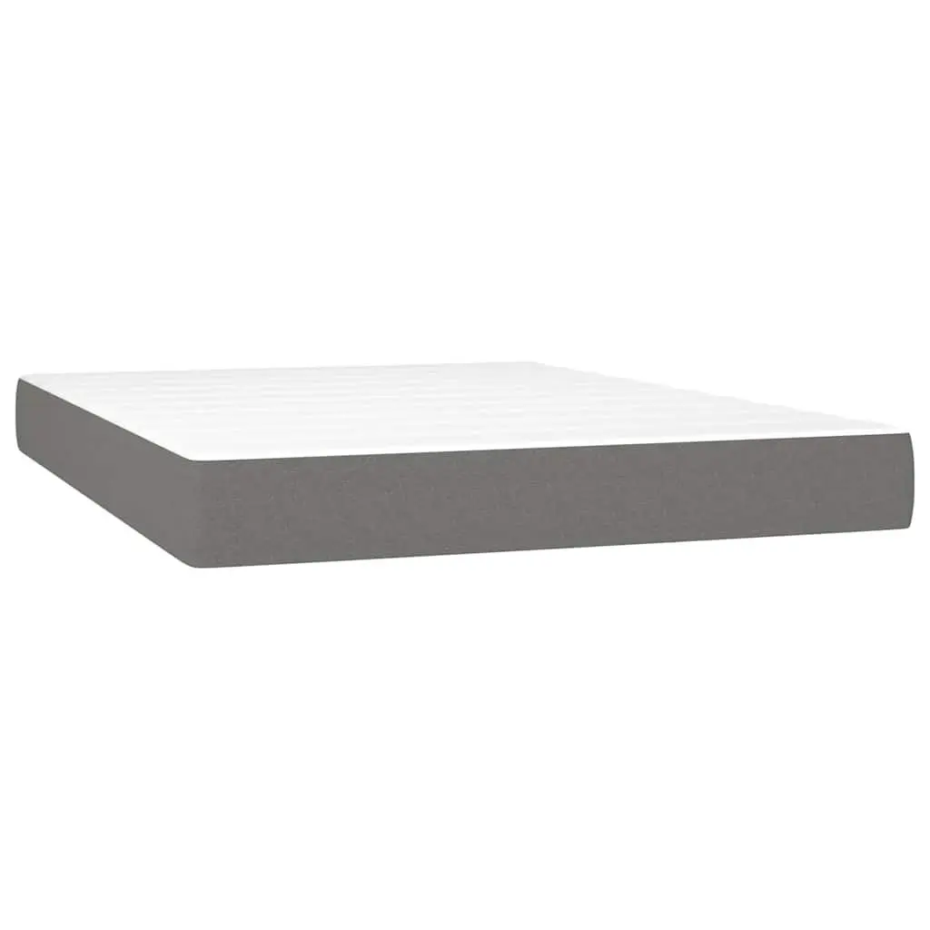 Queen Size Box Spring Bed with Pocket Spring Mattress LED Headboard Grey Fabric