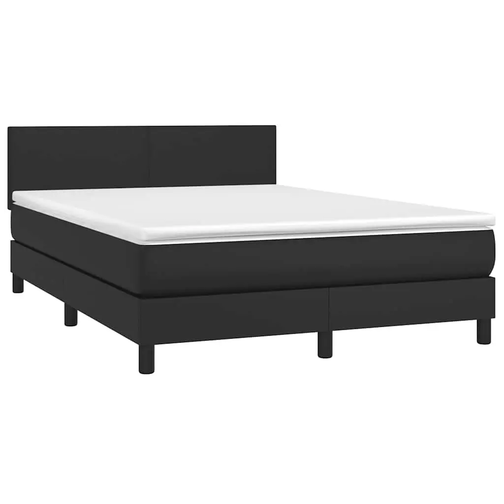 Queen Size Box Spring Bed with Pocket Mattress LED Headboard Black Faux Leather