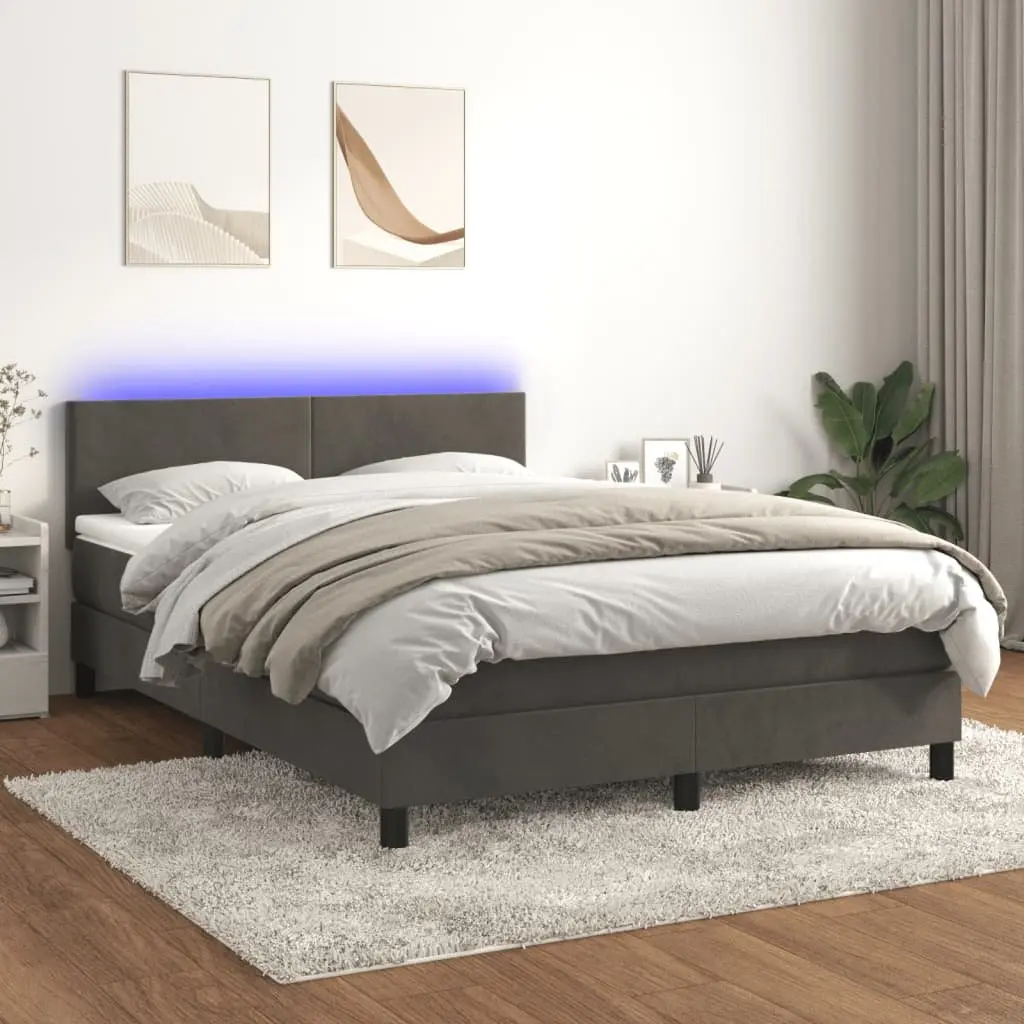 Box Spring Bed with Pocket Spring Mattress and Adjustable LED Headboard for Bedroom Queen Size Dark Grey