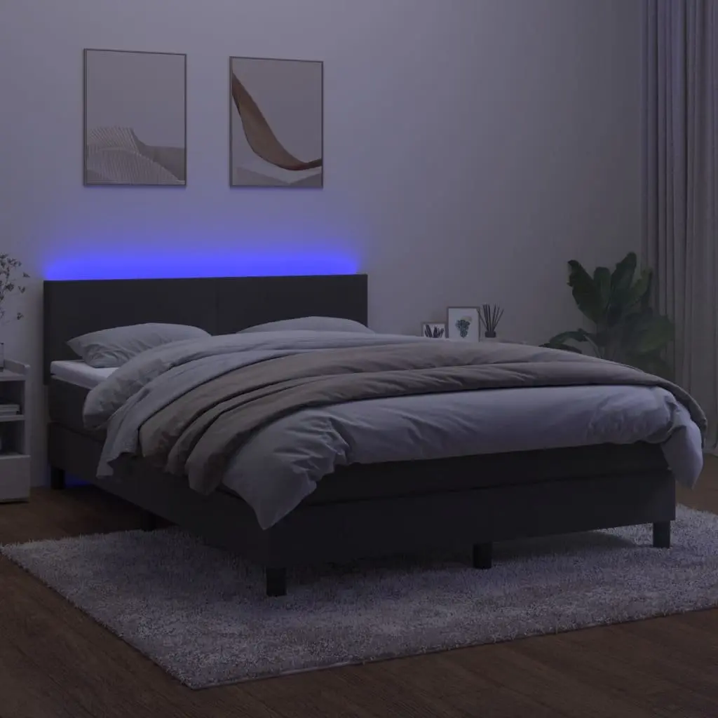 Box Spring Bed with Pocket Spring Mattress and Adjustable LED Headboard for Bedroom Queen Size Dark Grey