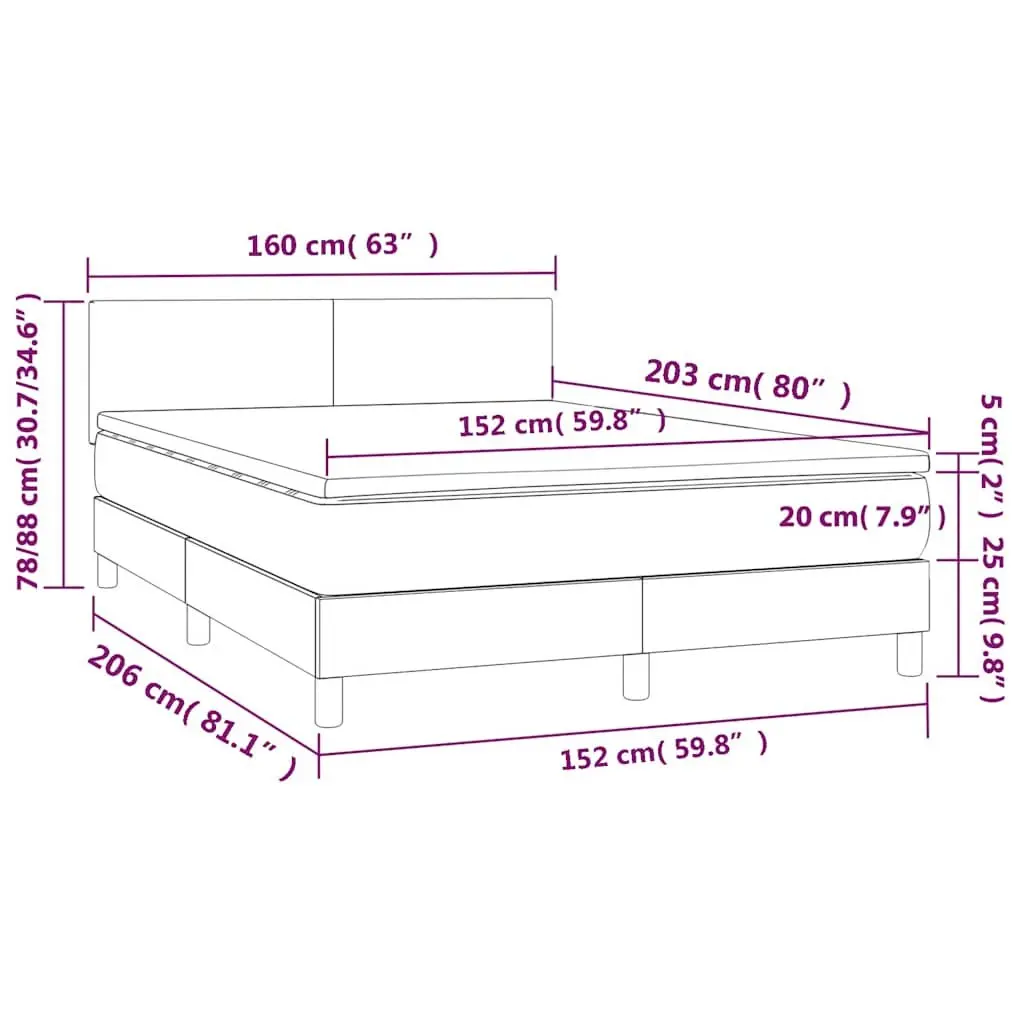 Box Spring Bed with Pocket Mattress LED Headboard Queen Size Black Velvet