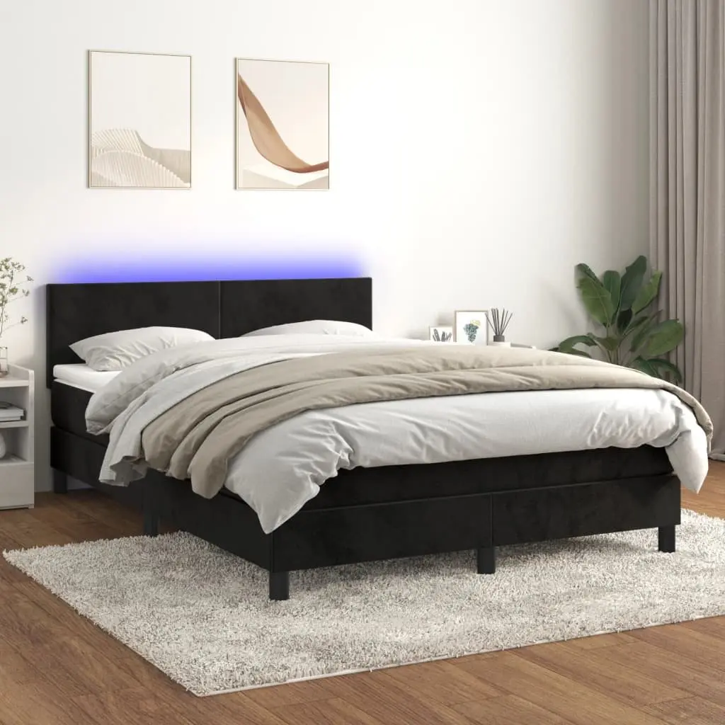 Box Spring Bed with Pocket Mattress LED Headboard Queen Size Black Velvet
