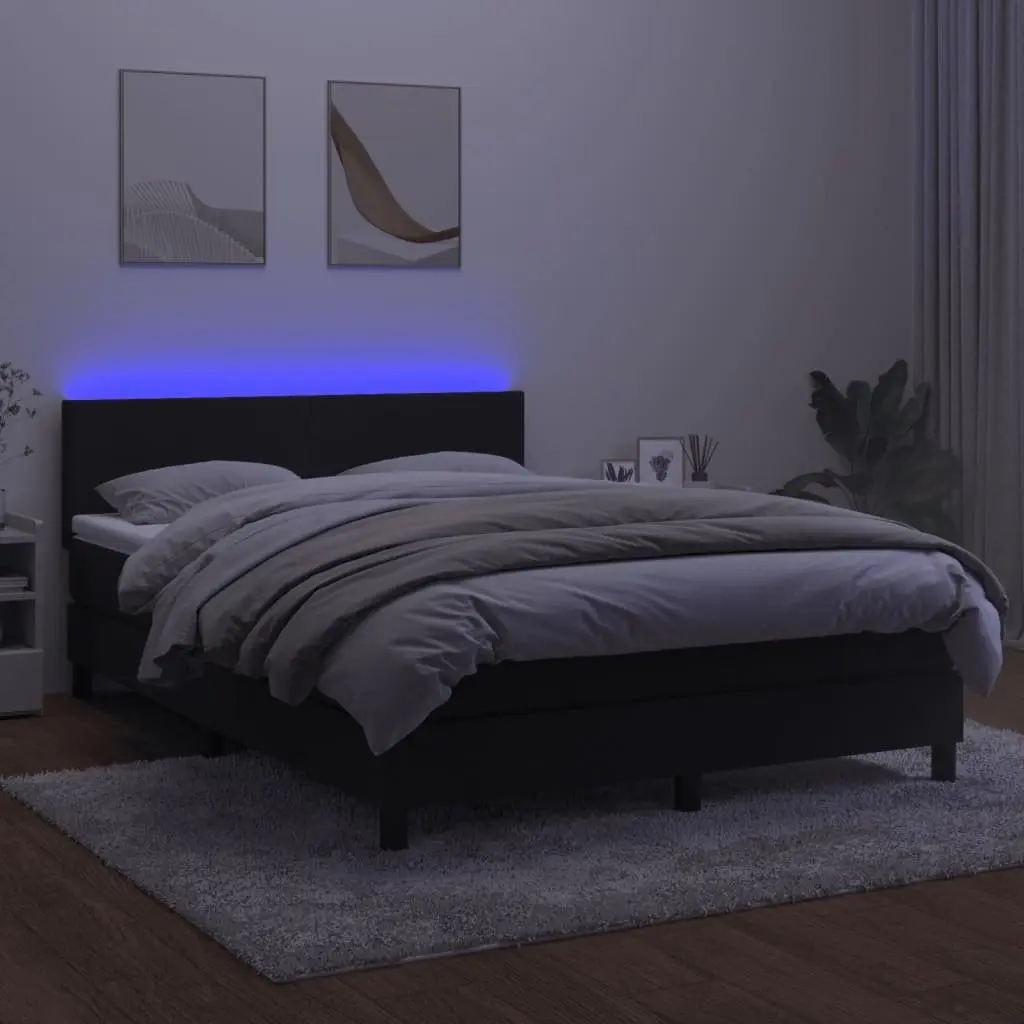 Box Spring Bed with Pocket Mattress LED Headboard Queen Size Black Velvet