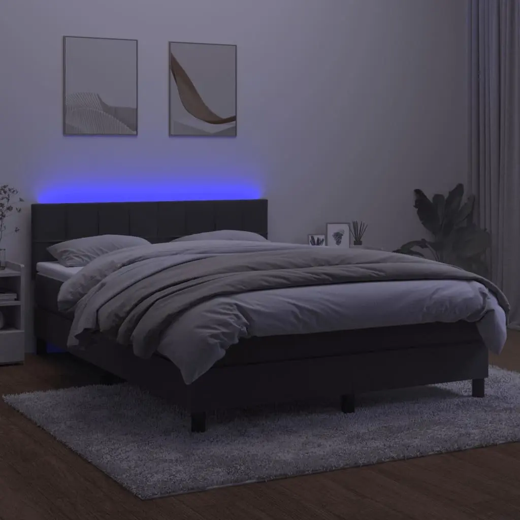 Queen Size Box Spring Bed with Pocket Spring Mattress and LED Headboard Grey Velvet