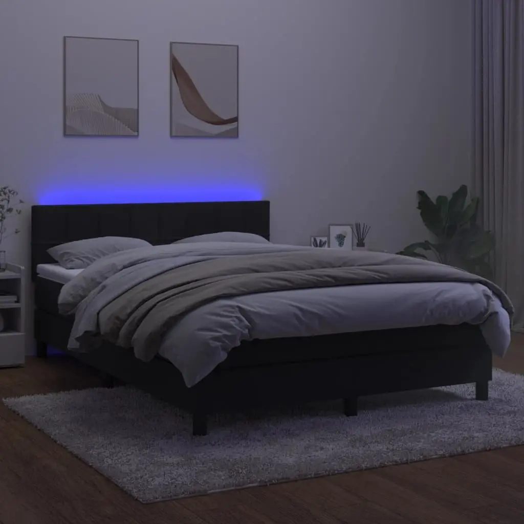 Queen Box Spring Bed with Pocket Spring Mattress and LED Headboard Black Velvet 152 x 203 cm