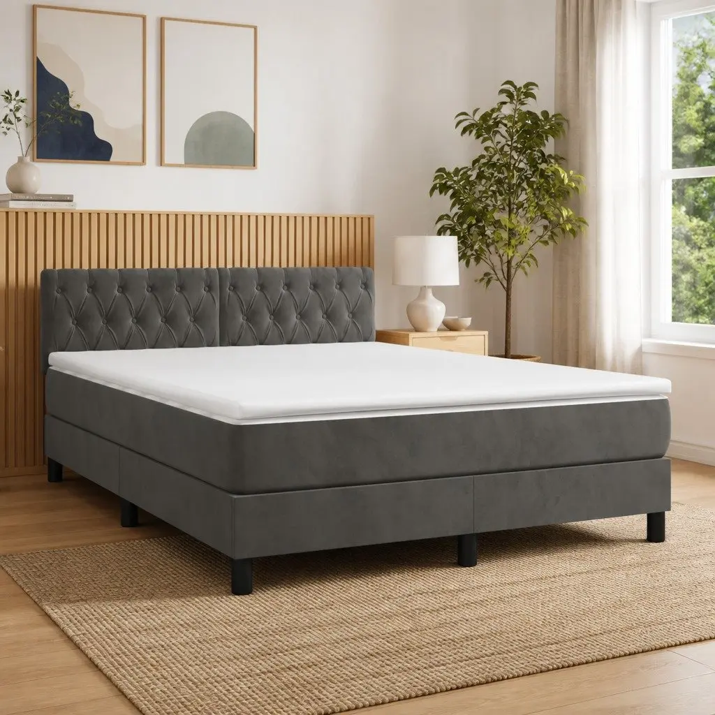 Box Spring Bed with Pocket Spring Mattress for Bedroom Queen Size Dark Grey