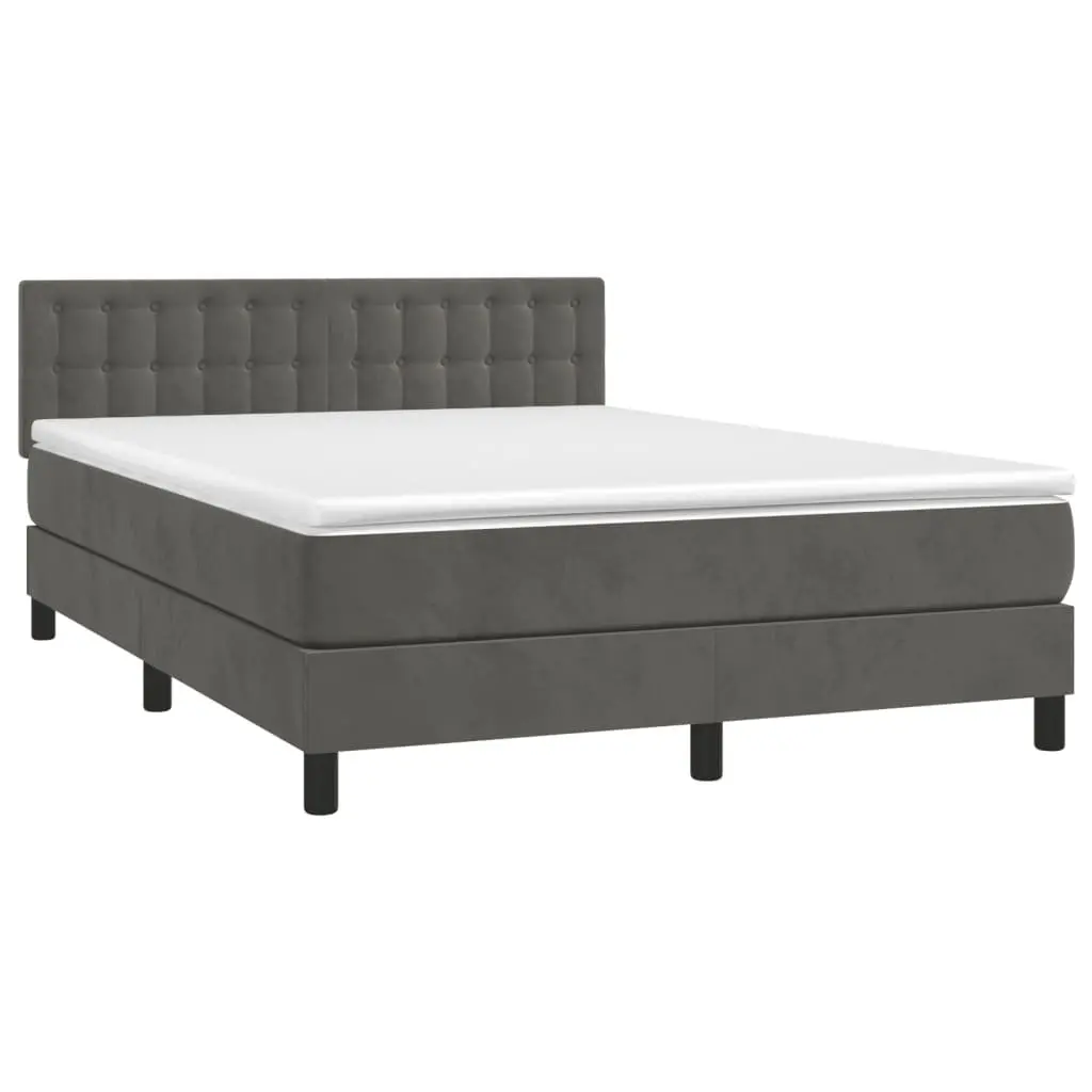 Queen Size Box Spring Bed with Pocket Spring Mattress LED Headboard Grey Velvet
