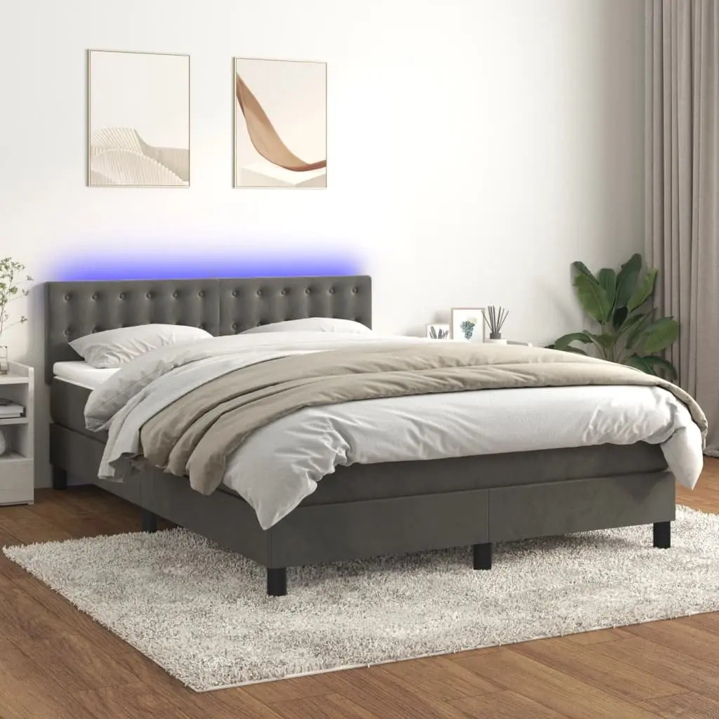 Queen Size Box Spring Bed with Pocket Spring Mattress LED Headboard Grey Velvet