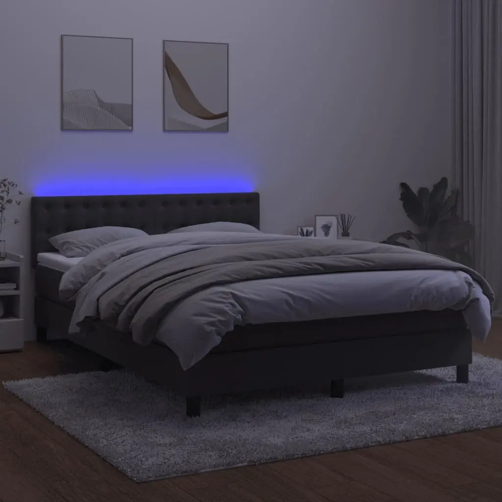 Queen Size Box Spring Bed with Pocket Spring Mattress LED Headboard Grey Velvet